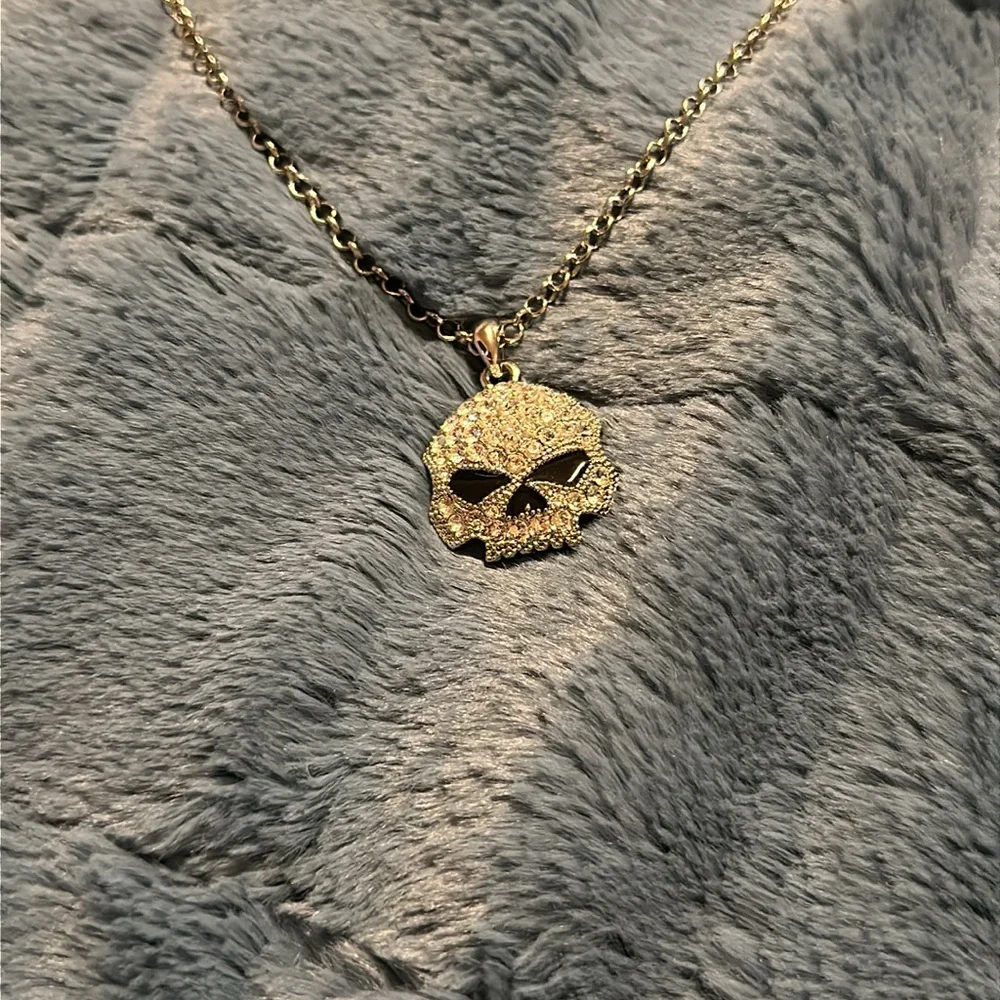 Harley Davidson crystal skull necklace